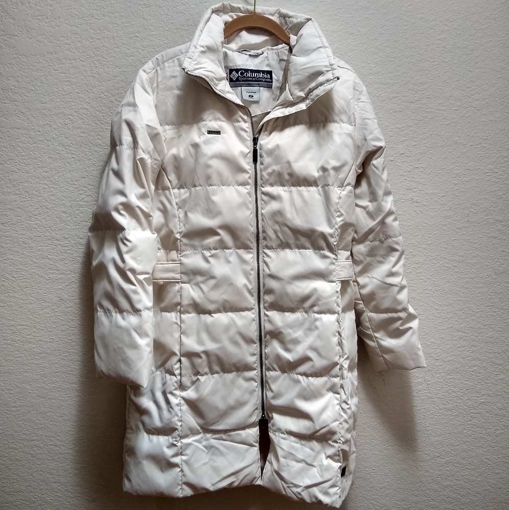 Columbia Long Down Puffer Winter Jacket in Cream